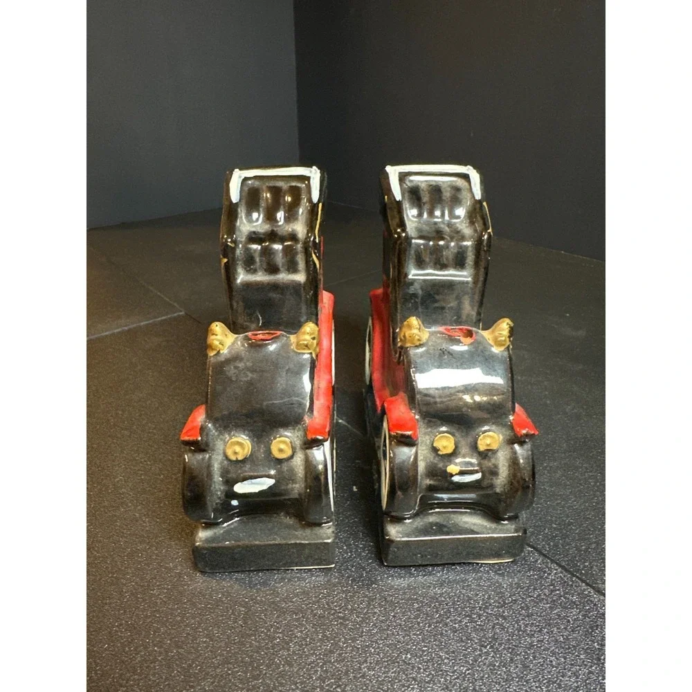 Vintage Japan Ford 1901 Ceramic Car Bookends‎ Black Red White 4